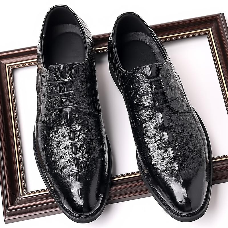 Neue Lederschuhe Herren-Hochzeitsschuhe Trendy britische spitze Zehenpartie geprägte Herrenschuhe echtes Leder handgefertigte Einzelschuhe 44 schwarz von Joom DACH