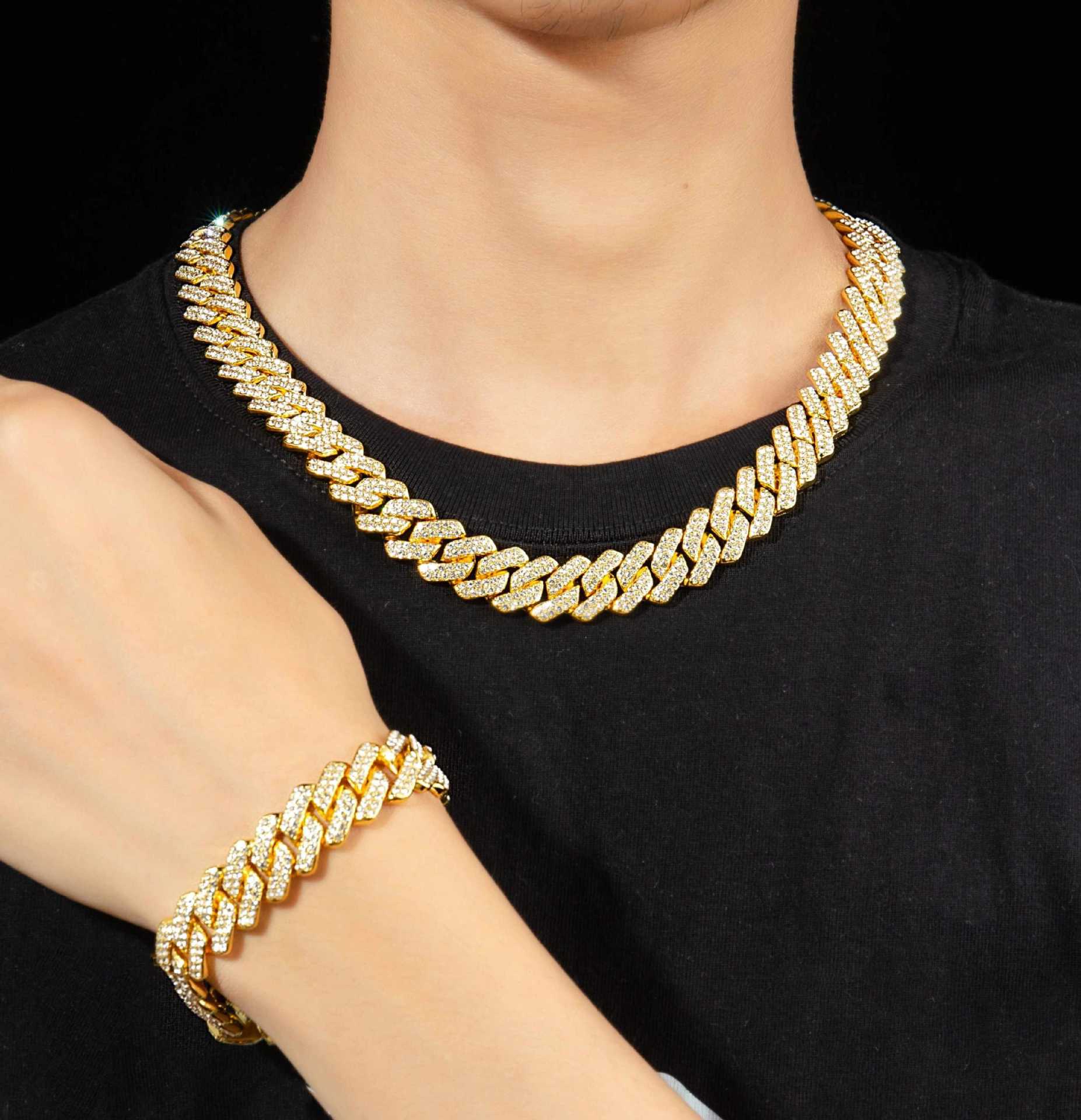 Neue Legierung kubanische Kette 14mm rautenförmiges Originaldesign Diamanthalskette für Männer und Frauen 40cm 85g rose gold von Joom DACH