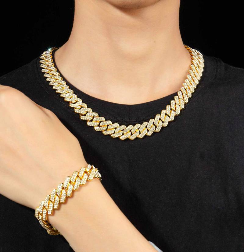 Neue Legierung kubanische Kette 14mm rautenförmiges Originaldesign Diamanthalskette für Männer und Frauen 40cm 85g rose gold von Joom DACH