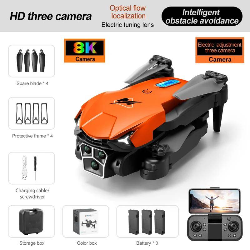 Neue M3 RC Drohne 8K Professinal mit drei Kameras Weitwinkel optischer Fluss Lokalisierung Vier-Wege-Hindernisvermeidung Quadcopter Erwachsene Kinder Spielzeug 8K-3B orange von Joom DACH