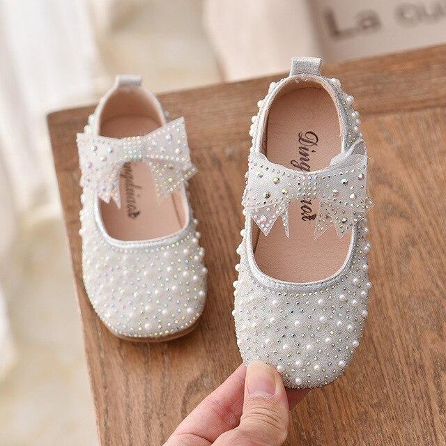 Neue Mädchen Einzelne Prinzessin Schuhe Perle Flach kinder Flache Shose Kind Baby Bowknot Schuhe Frühling Herbst 21 silber von Joom DACH