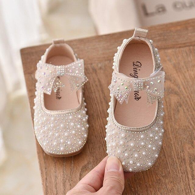 Neue Mädchen Einzelne Prinzessin Schuhe Perle Flach kinder Flache Shose Kind Baby Bowknot Schuhe Frühling Herbst 28 gold von Joom DACH