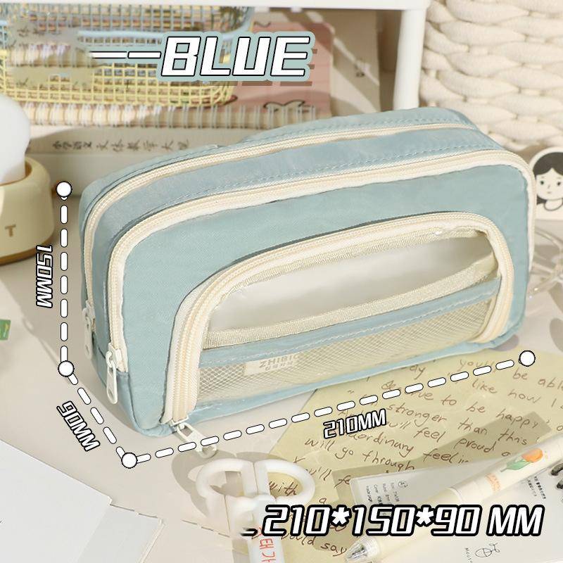 Neue Mädchen Große Kapazität Ästhetische Bleistift Tasche Schule Fällen Nette Schreibwaren Halter Tasche Zipper Bleistift Beutel Student Schule Liefert 1PCS blau von Joom DACH