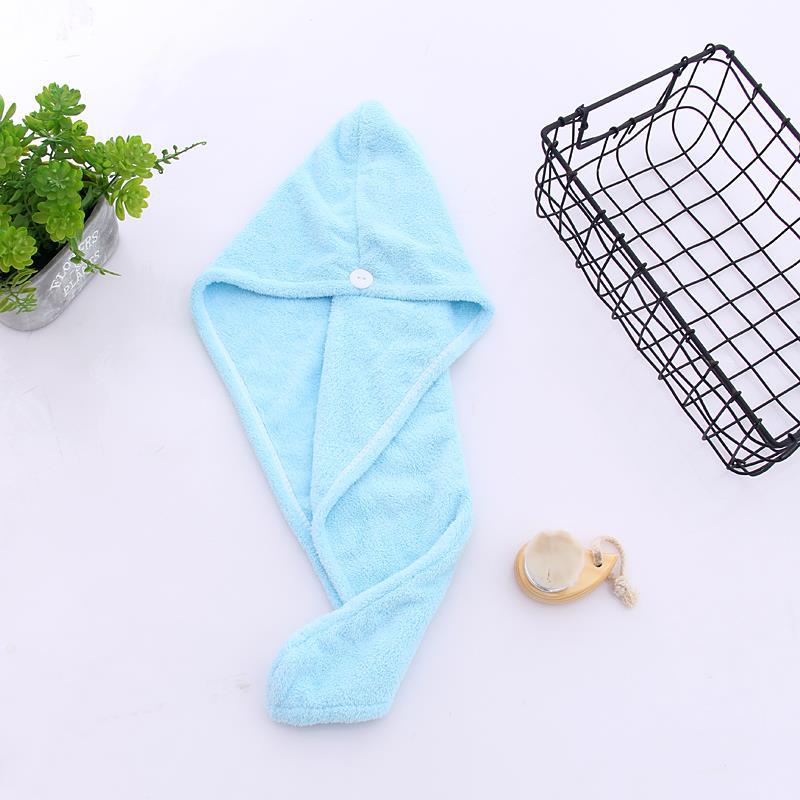 Neue Mädchen Haar Trocknen Hut Schnell-trockene Haar Handtuch Kappe Hut Bad Hut Mikrofaser Solide Handtuch Kappe Super Absorption turban Haar Trockenen Kappe 25X65cm blau von Joom DACH