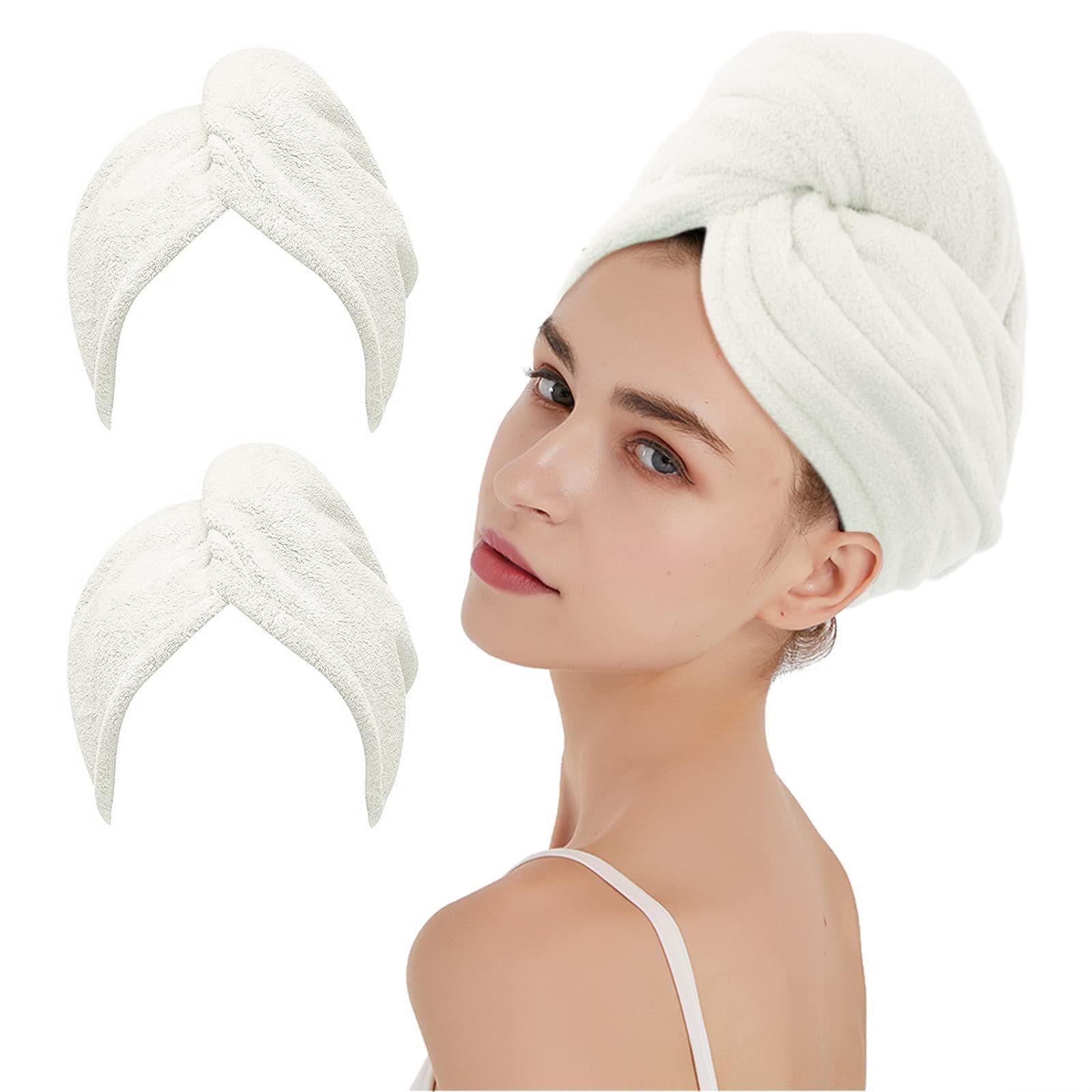 Neue Mädchen Haar Trocknen Hut Schnell-trockene Haar Handtuch Kappe Hut Bad Hut Mikrofaser Solide Handtuch Kappe Super Absorption turban Haar Trockenen Kappe 25X65cm weiß von Joom DACH