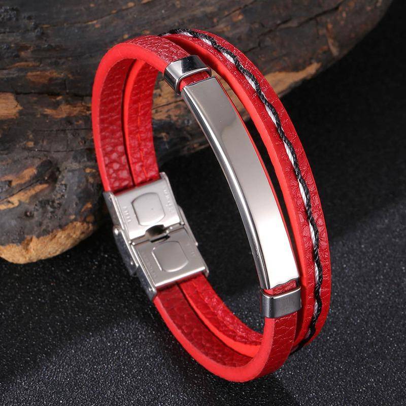 Neue Männer Armband Rot MultiLayer Leder Luxus Stil Handgemachte Gewebt Leder Edelstahl Armreif Für Jungen Geschenke 195mm weiß von Joom DACH