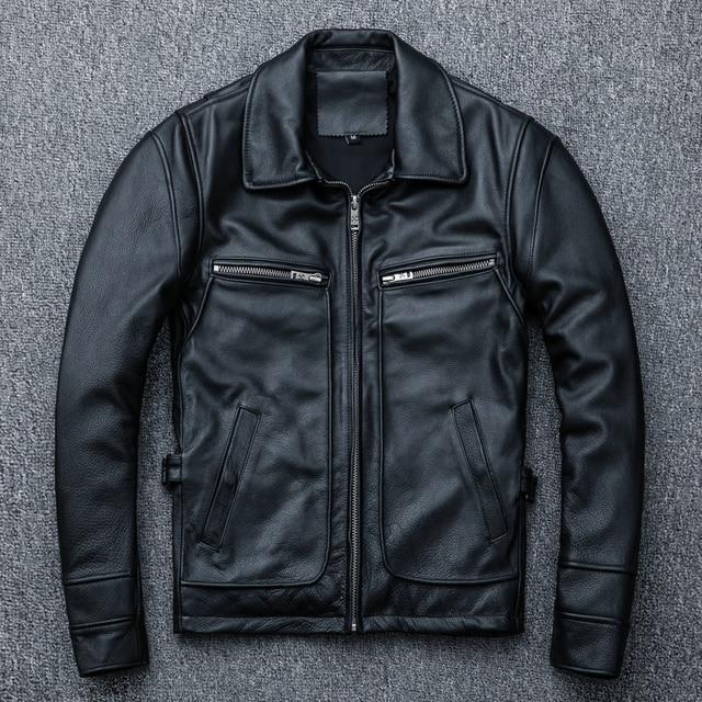 Neue Männer Rindsleder Mantel Männer Echte Leder Jacke Vintage Stil Mann Leder Kleidung Motorrad Biker Jacken Plus Größe 134 cm L von Joom DACH