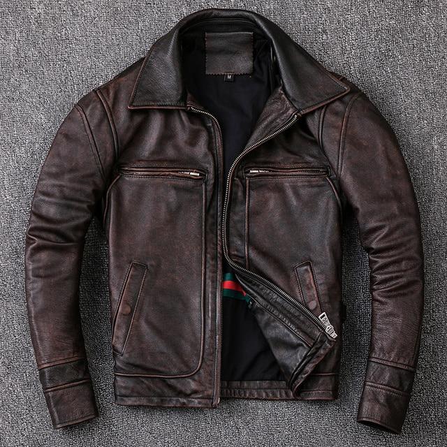 Neue Männer Rindsleder Mantel Männer Echte Leder Jacke Vintage Stil Mann Leder Kleidung Motorrad Biker Jacken Plus Größe 134 cm XXL von Joom DACH
