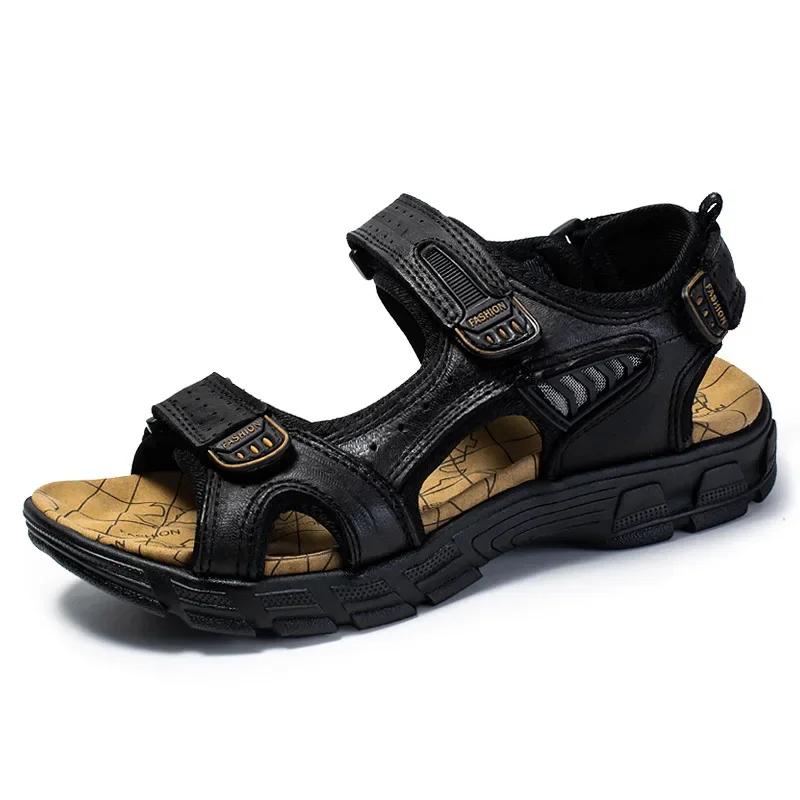 Neue Marke Klassische herren Sandalen 2024 Sommer Echtem Leder Sandalen Männer Ferien Outdoor Casual Schuhe Mann Sandale Strand Männlichen 46 schwarz von Joom DACH