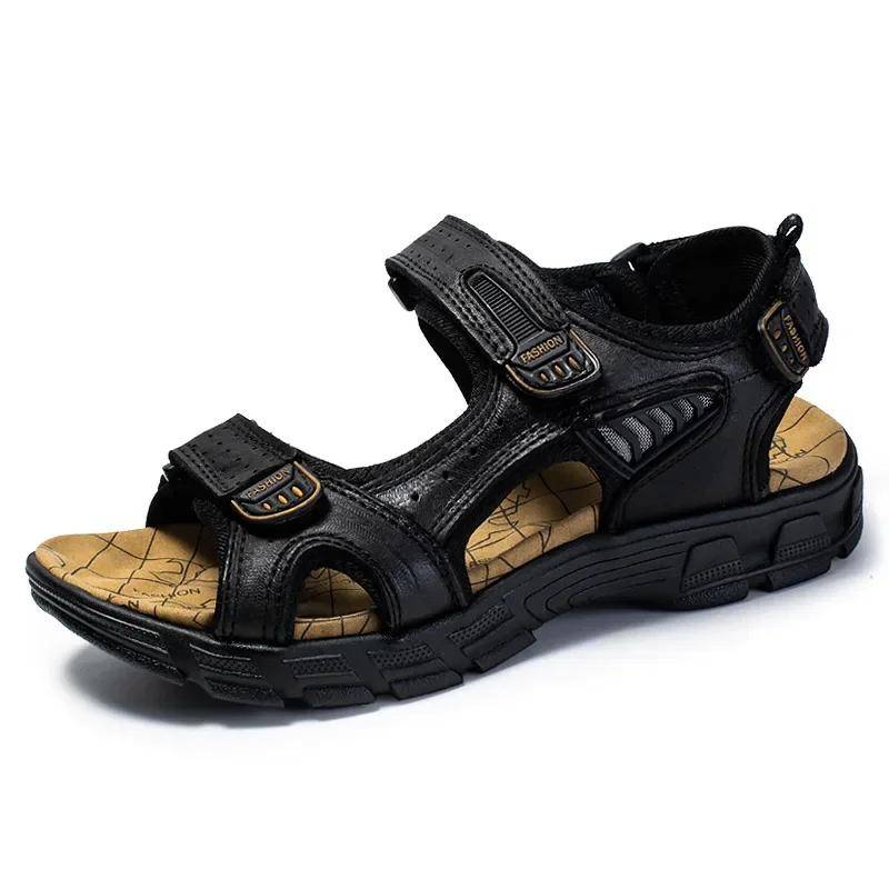 Neue Marke Klassische herren Sandalen 2024 Sommer Echtem Leder Sandalen Männer Ferien Outdoor Casual Schuhe Mann Sandale Strand Männlichen 46 schwarz von Joom DACH