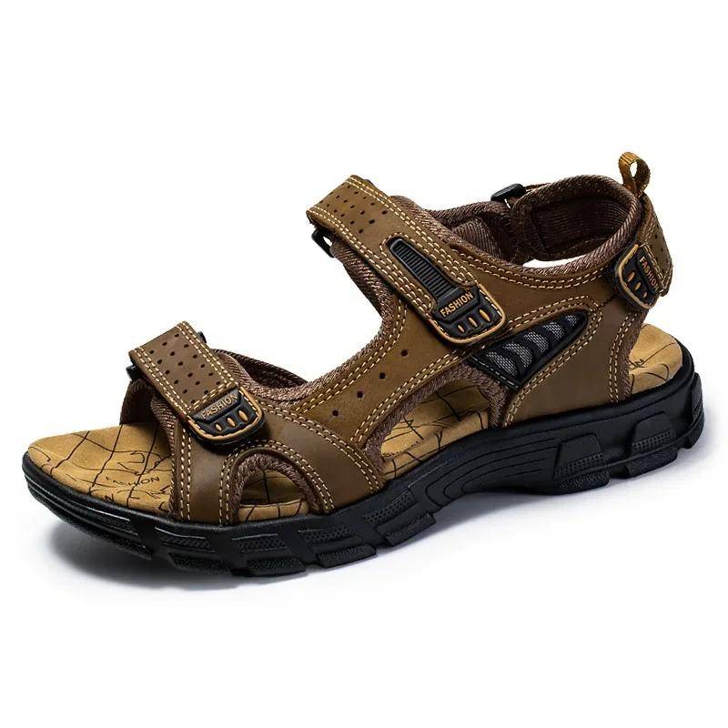 Neue Marke Klassische herren Sandalen 2024 Sommer Echtem Leder Sandalen Männer Ferien Outdoor Casual Schuhe Mann Sandale Strand Männlichen 46 dunkelbraune von Joom DACH