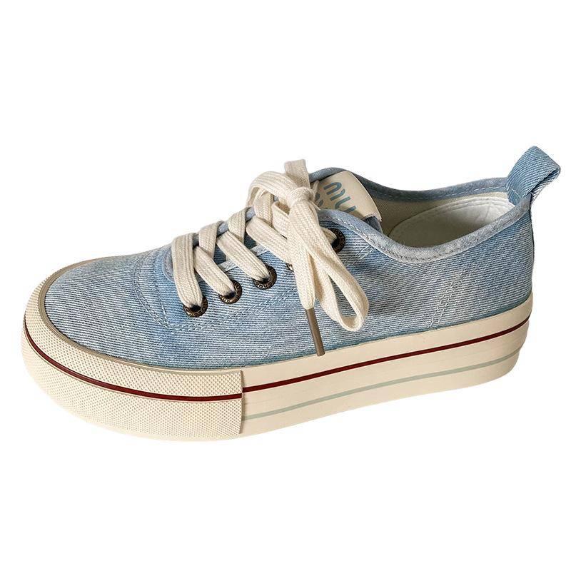 Neue Mesh Atmungsaktive Damen Casual Sneaker Schnürschuhe Vulkanisierte Schuhe Damen Plateau-Sneaker Damen Canvas Schuhe Zapatos De Mujer 39 hellblaue von Joom DACH