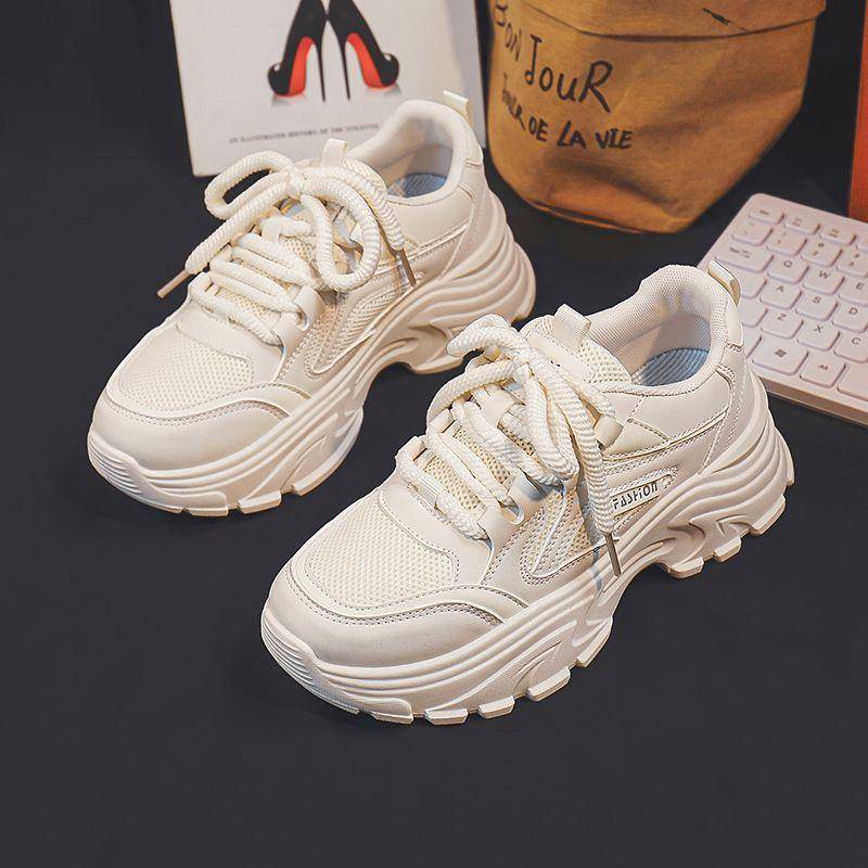 Neue Mesh-Oberflächenplattform Erhöhte Daddy-Schuhe Damen Frühling Low-Top Weiße Schuhe Freizeitschuhe für Studenten 40 beige von Joom DACH