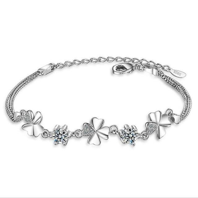 Neue Mode 925 Sterlingsilber Damen Armbänder Schmuck Top Qualität Kristall Klee Damen Fußkettchen Für Mädchen Party Bijoux weiß von Joom DACH