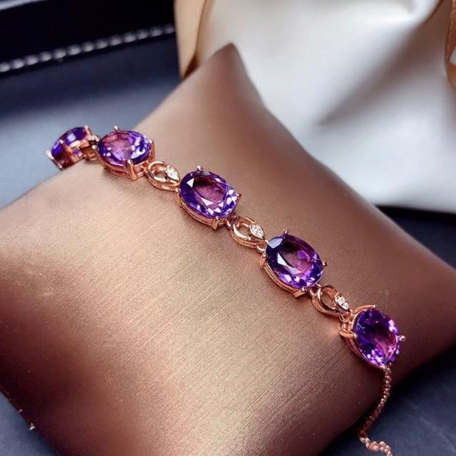 Neue Mode Amethyst 18K Rose Gold Farbe Schatz Luxus Lila Kristall Edelstein Armband Für Frauen Edlen Schmuck Weihnachten geschenke von Joom DACH
