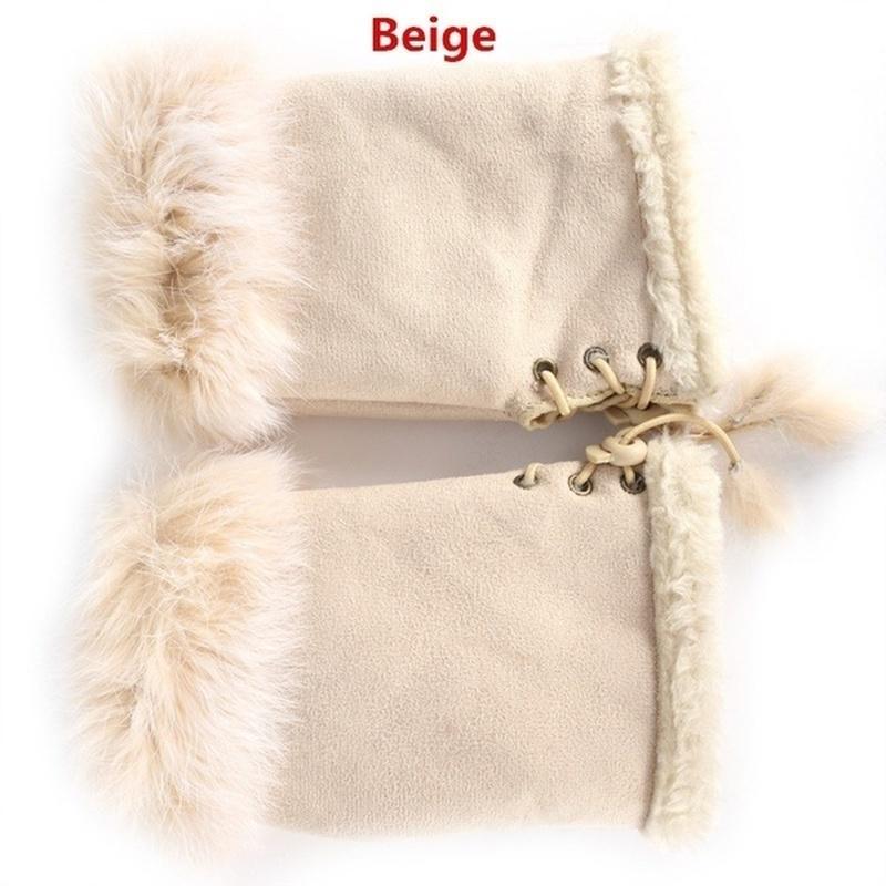 Neue Mode Damen Faux Kaninchenfell Hand Handgelenkwärmer Halbfingerhandschuhe Winterhandschuh beige von Joom DACH