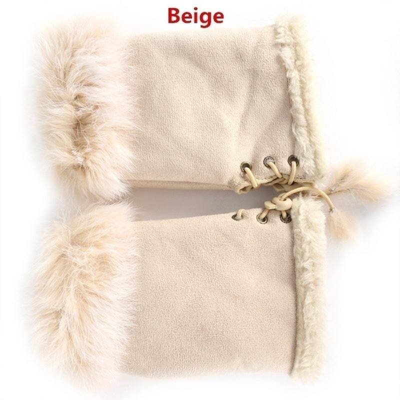 Neue Mode Damen Faux Kaninchenfell Hand Handgelenkwärmer Halbfingerhandschuhe Winterhandschuh beige von Joom DACH