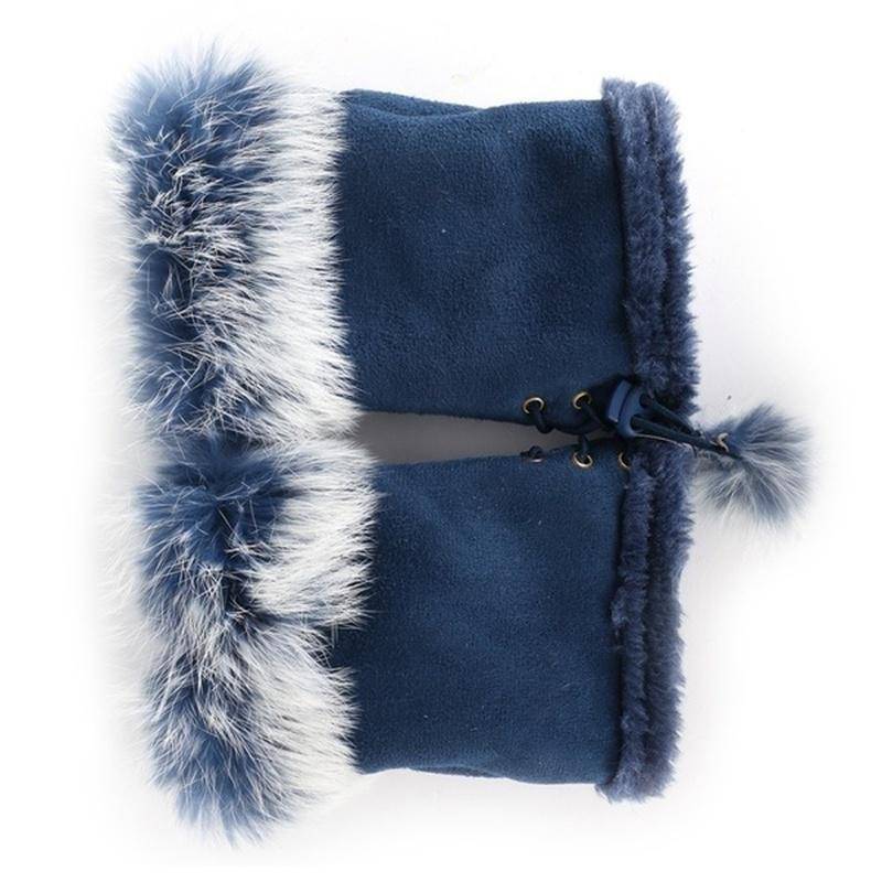 Neue Mode Damen Faux Kaninchenfell Hand Handgelenkwärmer Halbfingerhandschuhe Winterhandschuh blau von Joom DACH