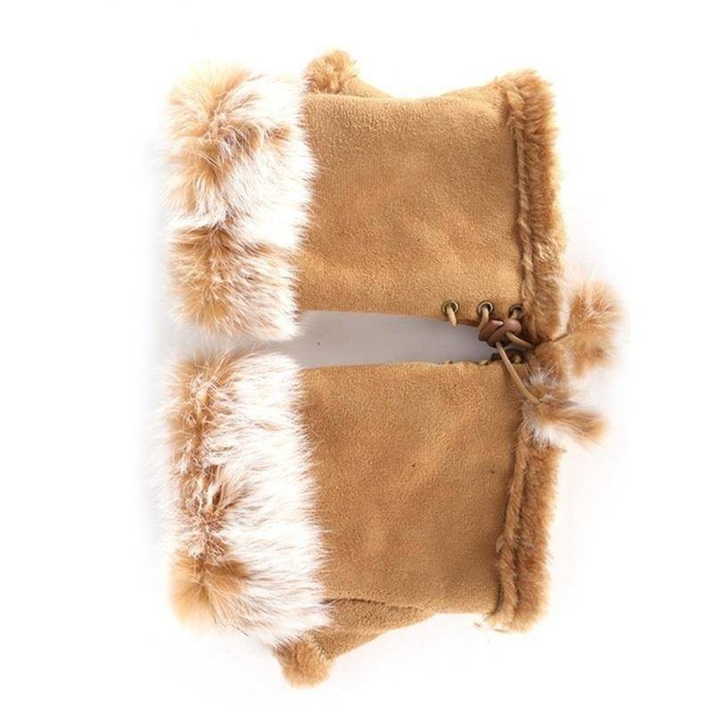Neue Mode Damen Faux Kaninchenfell Hand Handgelenkwärmer Halbfingerhandschuhe Winterhandschuh khaki von Joom DACH