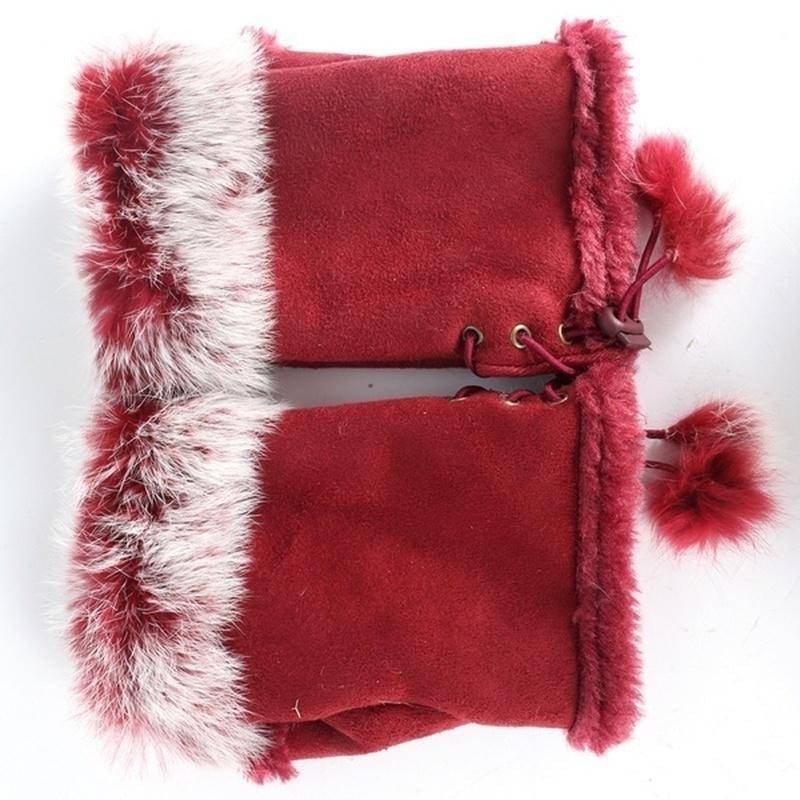 Neue Mode Damen Faux Kaninchenfell Hand Handgelenkwärmer Halbfingerhandschuhe Winterhandschuh rot von Joom DACH