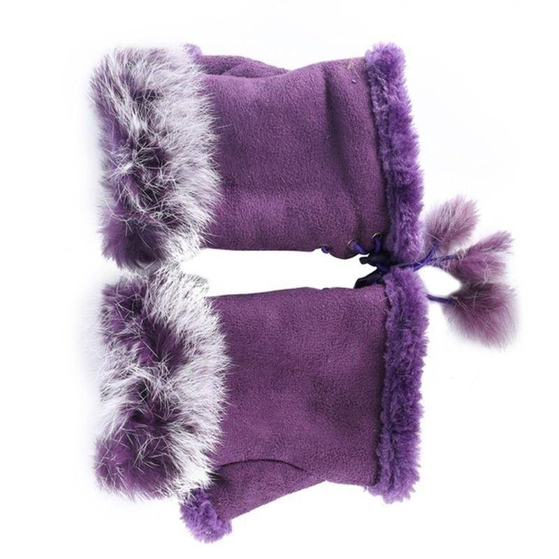 Neue Mode Damen Faux Kaninchenfell Hand Handgelenkwärmer Halbfingerhandschuhe Winterhandschuh violett von Joom DACH