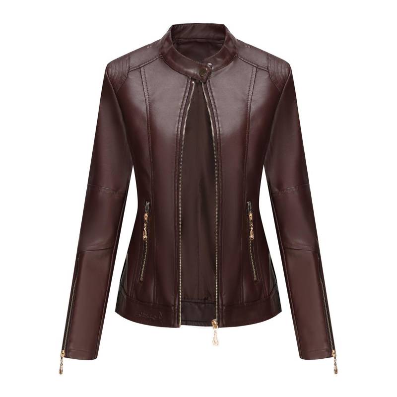 Neue Mode Damen Lederjacke PU Leder Kurzmantel Stehkragen Jacke Damen Frühling und Herbst Dünne Lederjacke Marineblaue Lederjacke 4XL von Joom DACH