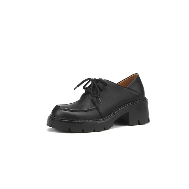 Neue Mode Echtes Leder Damen Schuhe Lässige High Heels Plateau Schuhe Runde Zehenschuhe Frau Oxfords Zapatos De Mujer 38 schwarz von Joom DACH