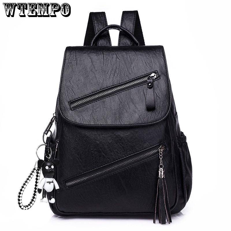 Neue Mode Frauen Leder Rucksack Weibliche einfarbig Tasche Damen Softback Rucksäcke Mochilas 36cm*25cm*15cm schwarz von Joom DACH