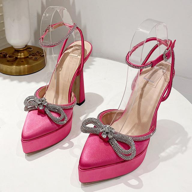 Neue Mode Glitter Strass Frauen Schwarz Plattform High Heels Pumps Sandale Kristall Bowknot Satin Sommer Party Prom Schuhe 38 von Joom DACH