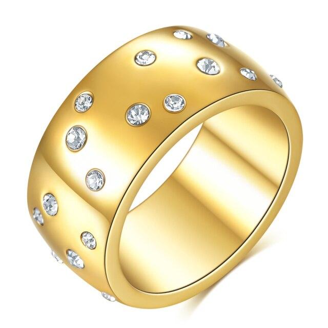 Neue Mode Gold Farbe Pflastern CZ Runde Ringe für Frauen Partei Schmuck Kreis Cocktail Ring Edelstahl Anillos Mujer 8 von Joom DACH