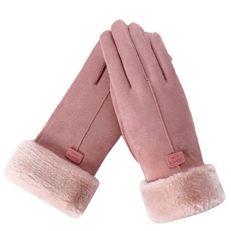 Neue Mode Handschuhe Herbst Winter Nette Pelzigen Warme Handschuhe Volle Finger Handschuhe Frauen Outdoor Sport Weibliche Handschuhe Bildschirm One Size rosa von Joom DACH