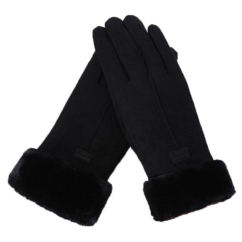 Neue Mode Handschuhe Herbst Winter Nette Pelzigen Warme Handschuhe Volle Finger Handschuhe Frauen Outdoor Sport Weibliche Handschuhe Bildschirm One Size schwarz von Joom DACH