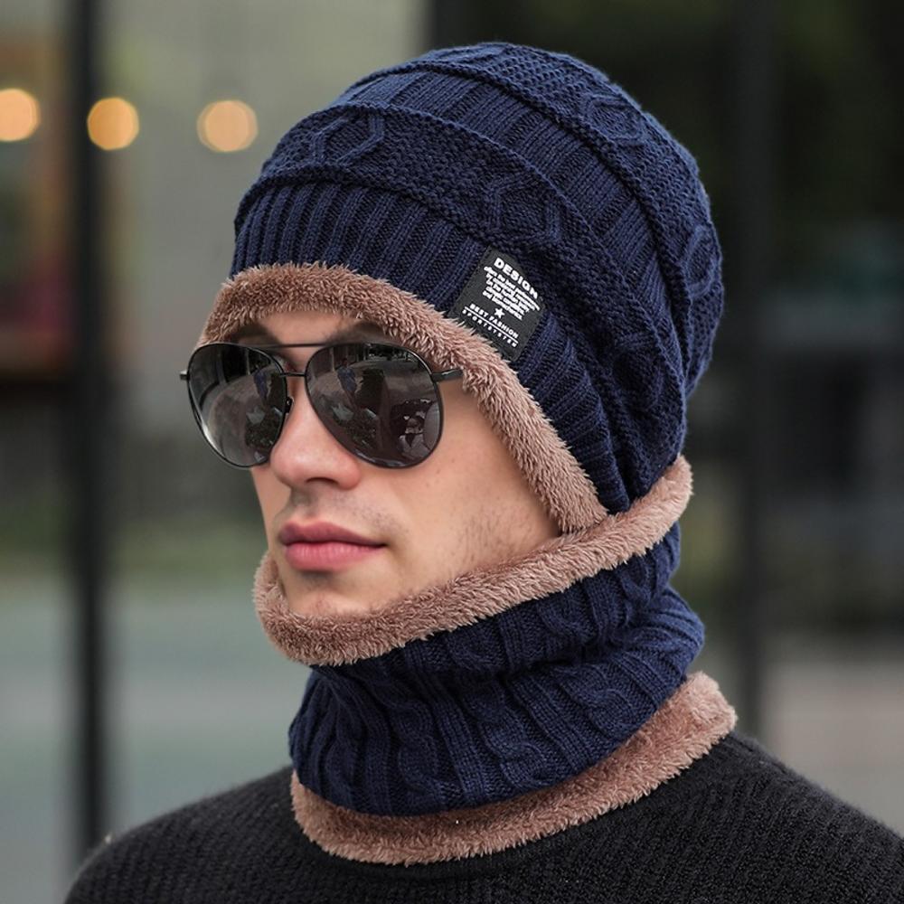 Neue Mode Herren Damen Strickmütze Plüschfutter Dicke Warme Mütze Anzug Stilvolle Wintermützen 56cm-60cm navy blau von Joom DACH