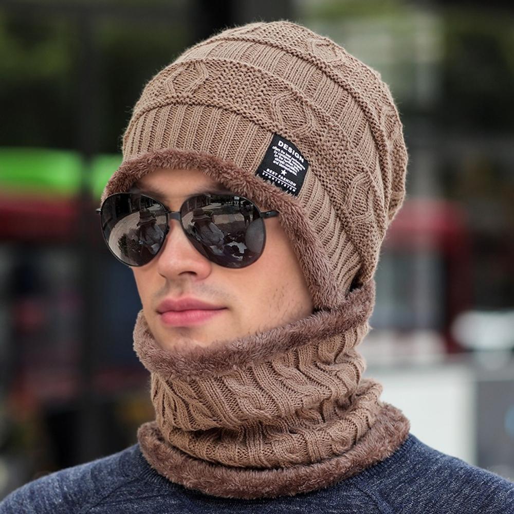 Neue Mode Herren Damen Strickmütze Plüschfutter Dicke Warme Mütze Anzug Stilvolle Wintermützen 56cm-60cm khaki von Joom DACH