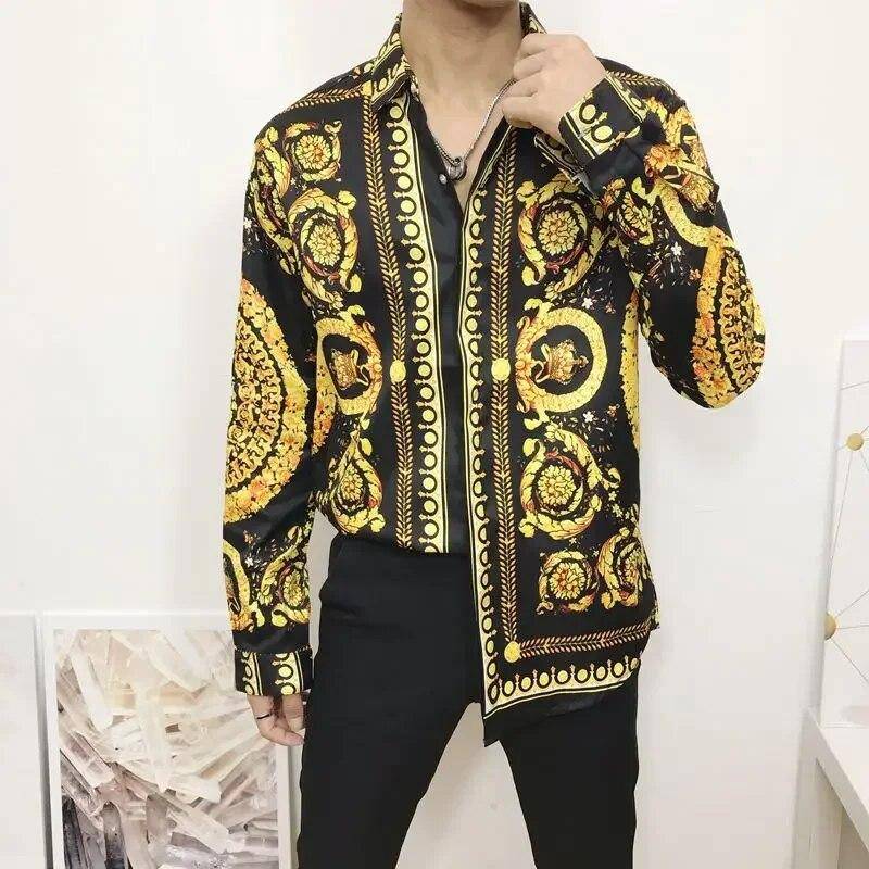 Neue Mode Herren Hemden Hipster Langarm Fancy Luxus Design Barock Blumendruck Hochzeit Party Prom Shirts L von Joom DACH