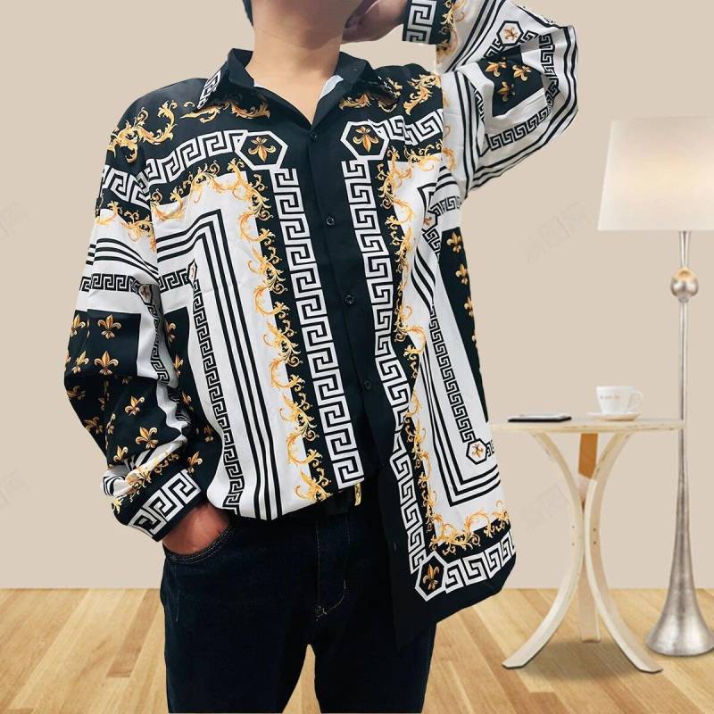 Neue Mode Herren Hemden Hipster Langarm Fancy Luxus Design Barock Blumendruck Hochzeit Party Prom Shirts XL von Joom DACH