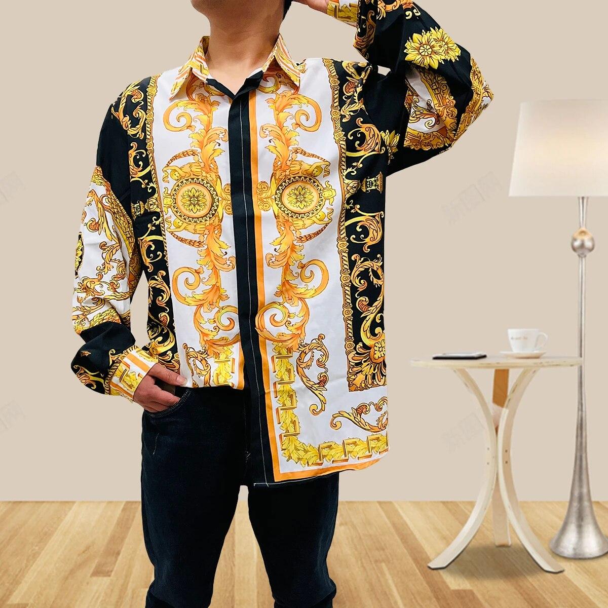 Neue Mode Herren Hemden Hipster Langarm Fancy Luxus Design Barock Blumendruck Hochzeit Party Prom Shirts XXXL von Joom DACH