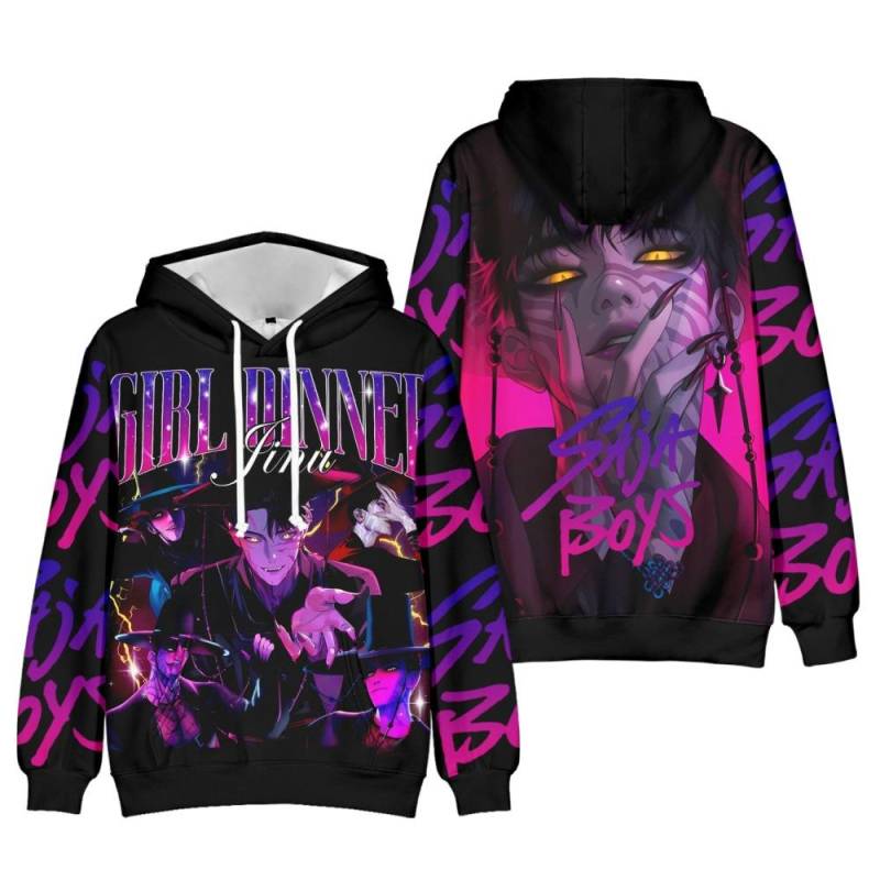 Neue Mode KPop Dämonenjäger Cartoon Print Kleidung Streetwear Herren Hoodies Sweatshirt Lässig Kapuzenpullover Langarm Pullover Tops XXS schwarz von Joom DACH