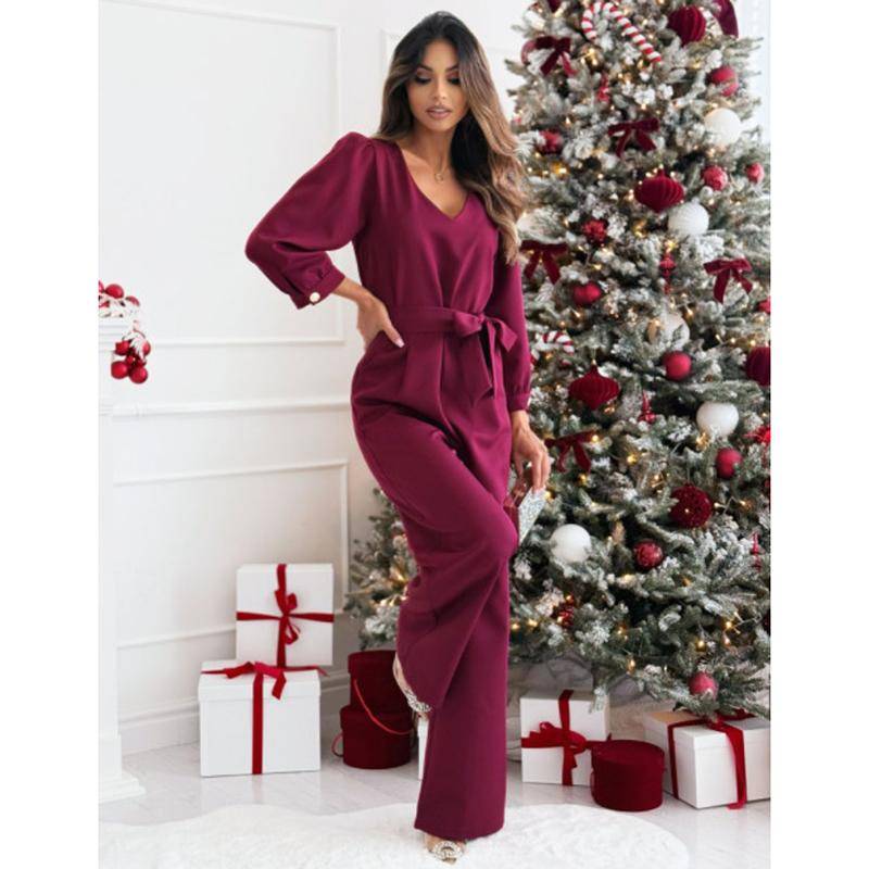 Neue Mode Langarm Casual Lose Overalls Frauen Elegante Hohe Taille Gerade Slim Fit frauen Overall-spielanzug Solide Büro Dame Outfits 26059 M rot von Joom DACH