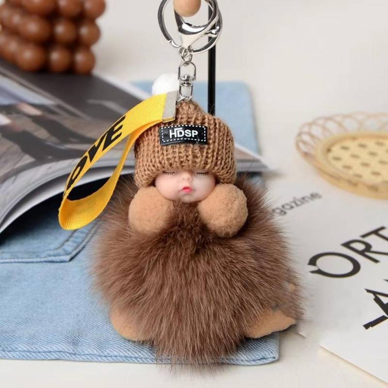 Neue Mode Nette Frauen Tasche Anhänger Plüsch Anhänger Schlaf Puppe Auto Schlüsselbund Anhänger Weihnachten Geschenk dunkelbraune von Joom DACH