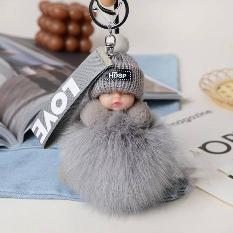 Neue Mode Nette Frauen Tasche Anhänger Plüsch Anhänger Schlaf Puppe Auto Schlüsselbund Anhänger Weihnachten Geschenk grau von Joom DACH