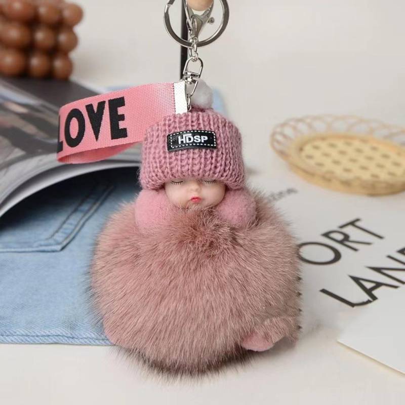 Neue Mode Nette Frauen Tasche Anhänger Plüsch Anhänger Schlaf Puppe Auto Schlüsselbund Anhänger Weihnachten Geschenk dunkel rosa von Joom DACH