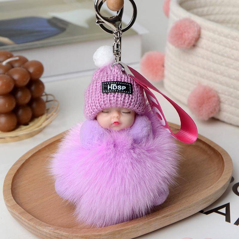 Neue Mode Nette Frauen Tasche Anhänger Plüsch Anhänger Schlaf Puppe Auto Schlüsselbund Anhänger Weihnachten Geschenk licht lila von Joom DACH
