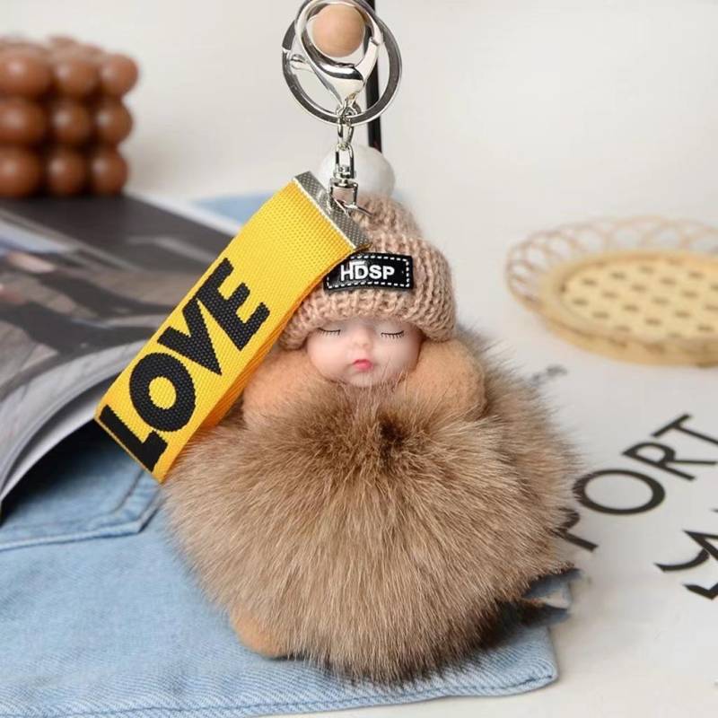 Neue Mode Nette Frauen Tasche Anhänger Plüsch Anhänger Schlaf Puppe Auto Schlüsselbund Anhänger Weihnachten Geschenk hellbraun von Joom DACH