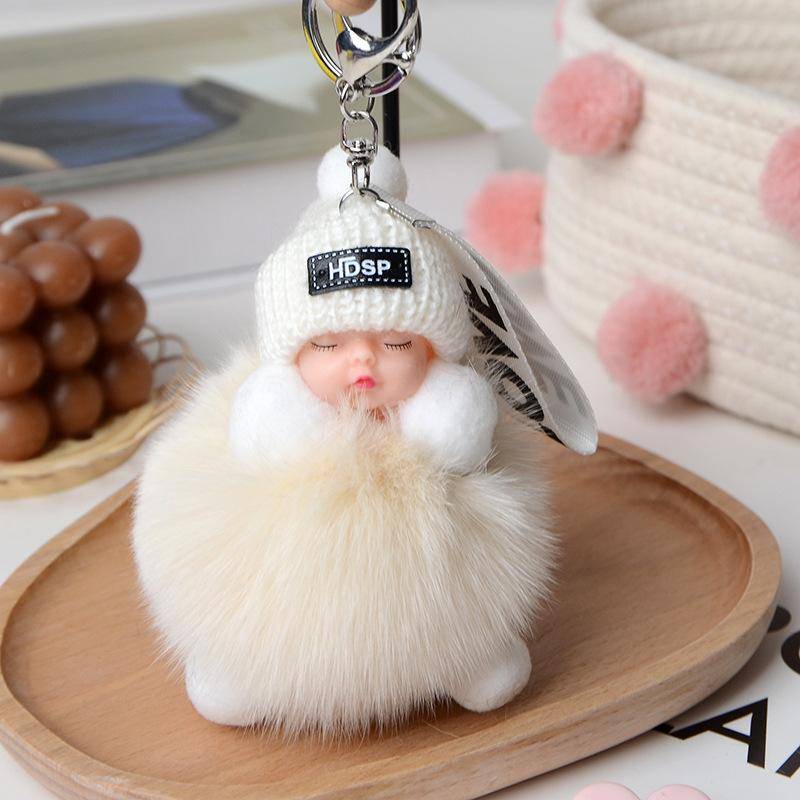 Neue Mode Nette Frauen Tasche Anhänger Plüsch Anhänger Schlaf Puppe Auto Schlüsselbund Anhänger Weihnachten Geschenk beige von Joom DACH