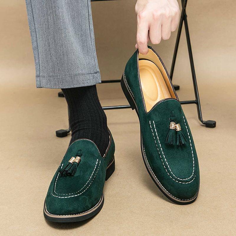 Neue Mode Quaste Leder Herrenschuhe Slipper Loafer Runde Zehenpartie Patchwork Wildleder Business Schuhe Mann Täglich Hochzeitsparty Schuhe für Mann 38 grün von Joom DACH