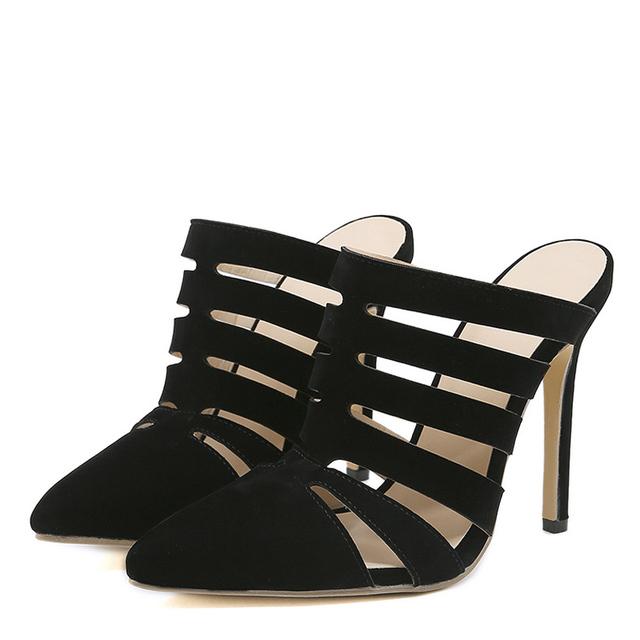 Neue Mode Spitzschuh Slip On Pantoletten Frau Pumps Hausschuhe Schwarze High Heels Damen Abendschuhe Stilettos Sandalen 42 schwarz von Joom DACH