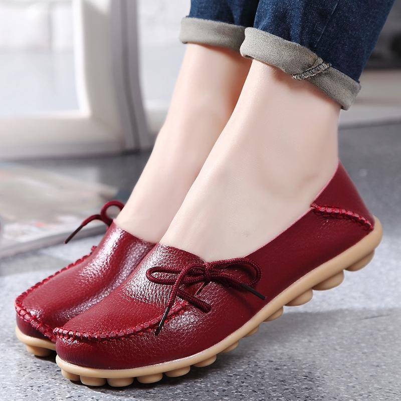 Neue Mokassins Damen Flats Herbst Damen Slipper Echtes Leder Damenschuhe Slip On Ballett Schleife Damenschuhe Große Größe 35 von Joom DACH
