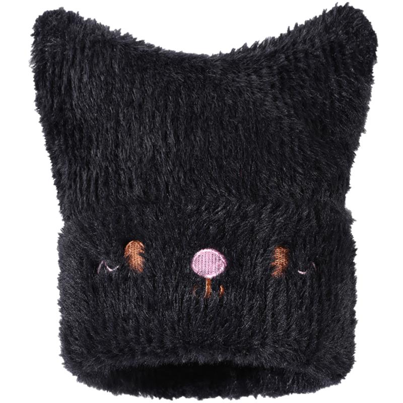 Neue Niedliche KATZENOHR Mütze Kunstfell Wintermützen Für Damen Mode Outdoor Dandy Strickmütze Warme Mütze Für Mädchen Geschenke 54cm-58cm schwarz von Joom DACH