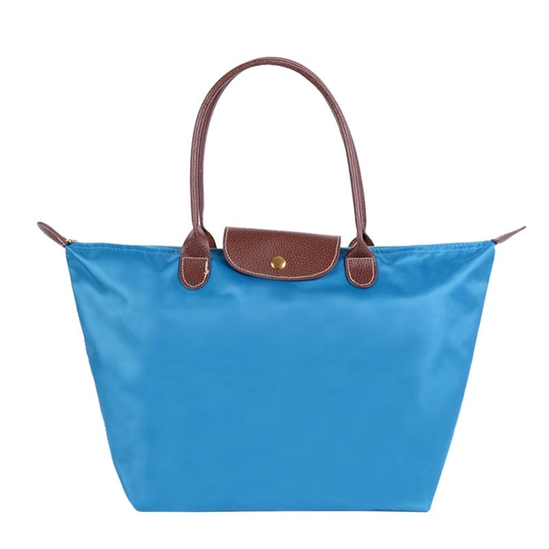Neue Nylon Strand Tote Tasche Mode Frauen Handtasche Tote Oxford Schulter Taschen Weibliche Wasserdichte Knödel Falten Einkaufstasche 2024 S see-blaue von Joom DACH